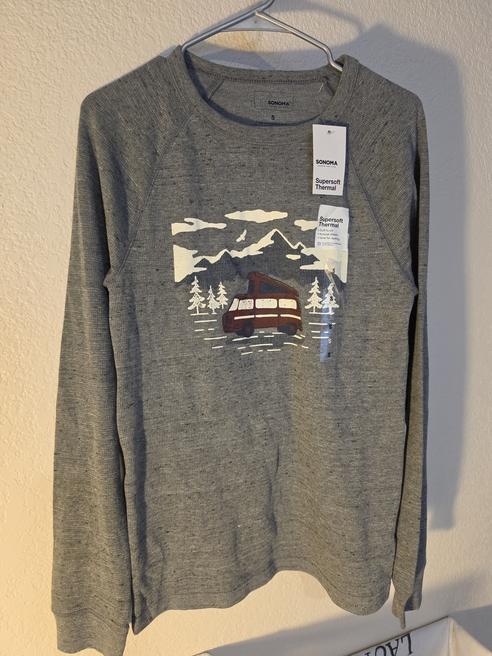 Sonoma Gray Long Sleeve Thermal Tee with Outdoor Van Graphic